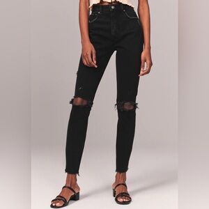 Abercrombie Black Ultra High Rise Distressed Skinny Ankle Jeans size 25